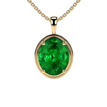 Lab Grown Oval Emerald Solitaire 14 KT Yellow Gold Pendant