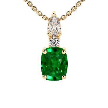 Lab Grown Emerald Oval Cut Round And Pear Diamonds 14 KT Yellow Gold Pendant