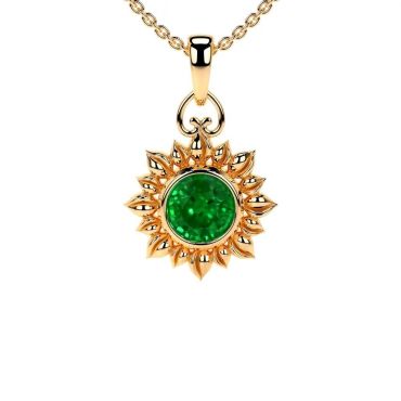 Lab Grown Emerald Round Solitaire 14 KT Yellow Gold Pendant