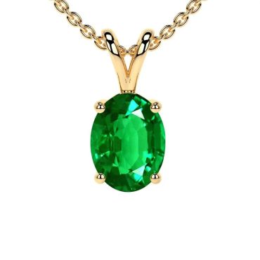 Lab Grown Emerald Oval Cut Solitaire 14 KT Yellow Gold Pendant