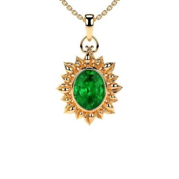 Lab Grown Emerald Oval Solitaire 14 KT Yellow Gold Pendant