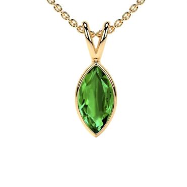 Lab Grown Emerald Marquise Solitaire Classic Bezel 14 KT Yellow Gold Pendant
