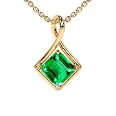 Lab Grown Emerald Square Solitaire Twist 14 KT Yellow Gold Pendant