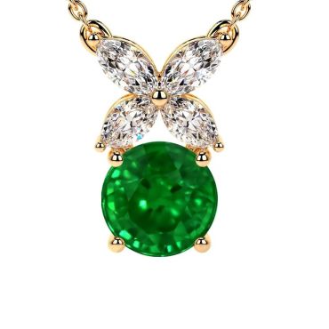 Lab Grown Emerald Marquise Shape Diamond 14 KT Yellow Gold Pendant