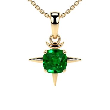 Lab Grown Emerald Solitaire Square Cushion 14 KT Yellow Gold Pendant