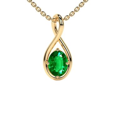 Lab Grown Emerald Oval Cut Solitaire Twist 14 KT Yellow Gold Pendant