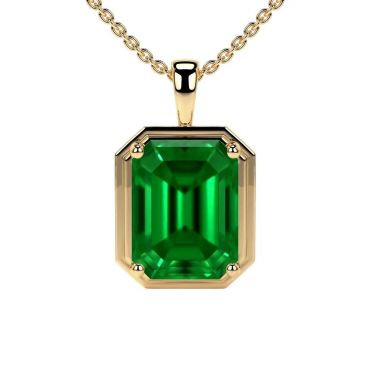 Lab Grown Emerald Solitaire Emerald Cut 14 KT Yellow Gold Pendant