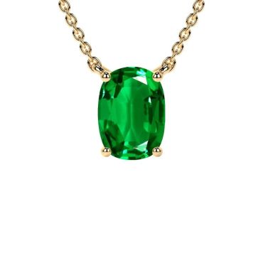 Lab Grown Emerald Elongated Cushion Classic Solitaire 14 KT Yellow Gold Pendant