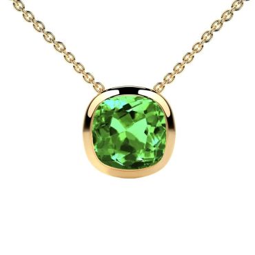 Lab Grown Emerald Square Cushion Solitaire Bezel 14 KT Yellow Gold Pendant