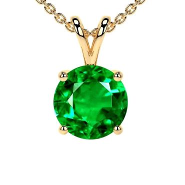 Lab Grown Emerald Round Solitaire Round 14 KT Yellow Gold Pendant