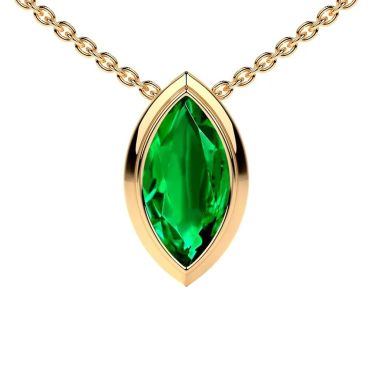 Lab Grown Emerald Marquise Solitaire Bezel 14 KT Yellow Gold Pendant