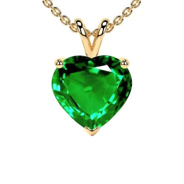 Lab Grown Emerald Heart Solitaire 14 KT Yellow Gold Pendant