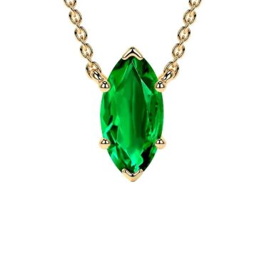 Lab Grown Emerald Marquise Classic Solitaire 14 KT Yellow Gold Pendant