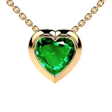Lab Grown Emerald Heart Solitaire 14 KT Yellow Gold Bezel Pendant