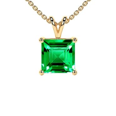 Lab Grown Emerald Square Solitaire 14 KT Yellow Gold Pendant