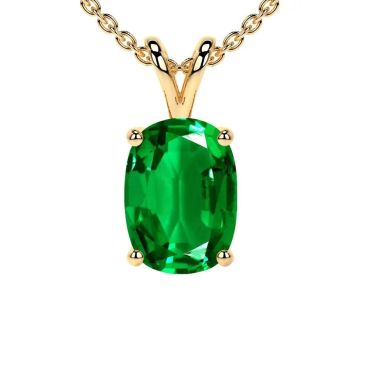Lab Grown Emerald Elongated Cushion Solitaire 14 KT Yellow Gold Pendant