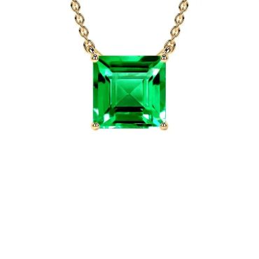 Lab Grown Emerald Square Classic Solitaire 14 KT Yellow Gold Pendant