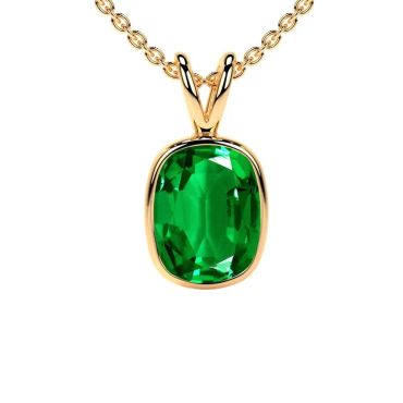 Lab Grown Emerald Elongated Cushion Solitaire Classic 14 KT Yellow Gold Pendant