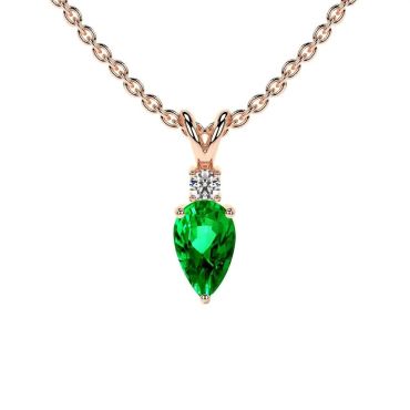 Lab Grown Emerald Pear Pendant with 14 KT Rose Gold Round Diamond