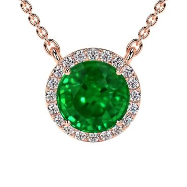 Lab Grown Emerald Round Diamonds 14 KT Rose Gold Pendant