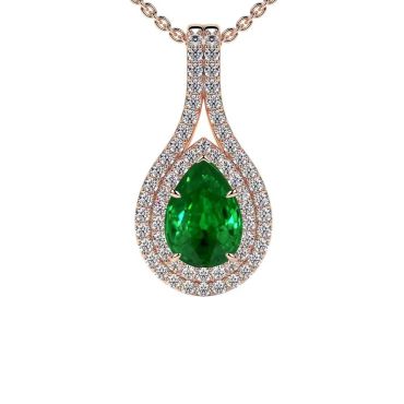 Lab Grown Emerald Round Diamonds Pendant 14 KT Rose Gold