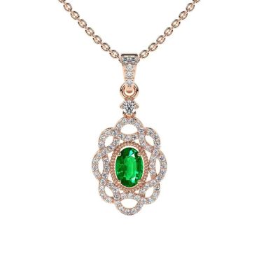 Lab Grown Emerald Oval Cut Designer 14 KT Rose Gold Pendant