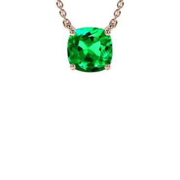 Lab Grown Emerald Square Cushion Classic Solitaire 14 KT Rose Gold Pendant