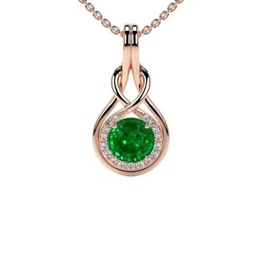 Lab Grown Emerald Round 14 KT Rose Gold Diamonds Pendant