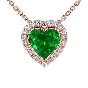 Lab Grown Emerald Heart Round Diamonds 14 KT Rose Gold Pendant