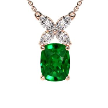 Lab Grown Emerald Marquise Shape Diamonds 14 KT Rose Gold Pendant