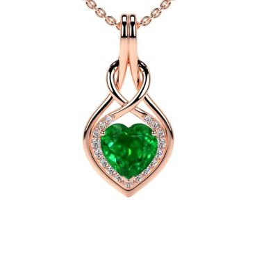 Lab Grown Heart Emerald 14 KT Rose Gold Pendant with Round Diamonds