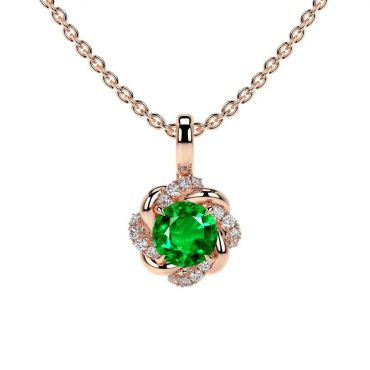 Lab Grown Emerald Round Flower 14 KT Rose Gold Pendant