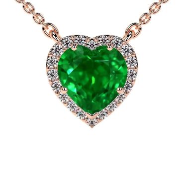 Lab Grown Emerald Heart Round Diamond 14 KT Rose Gold Pendant