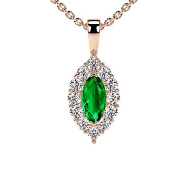 Lab Grown Emerald Marquise Halo 14 KT Rose Gold Pendant