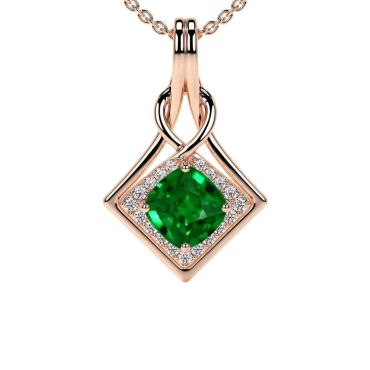 Lab Grown Emerald Sq. Cushion Round Diamonds 14 KT Rose Gold Pendant