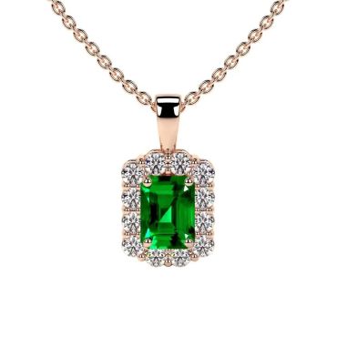 Lab Grown Emerald Emerald Cut Halo 14 KT Rose Gold Pendant