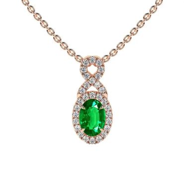 Lab Grown Emerald Oval Cut Twist Halo 14 KT Rose Gold Pendant
