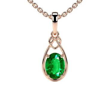 Lab Grown Emerald Oval Cut Solitaire Heart Knot 14 KT Rose Gold Pendant