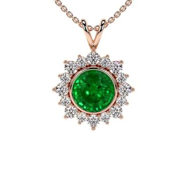 Lab Grown Emerald Prong Set Round Diamonds 14 KT Rose Gold Pendant