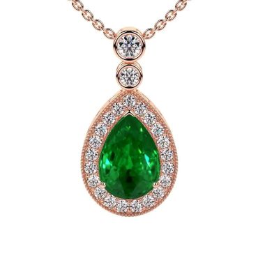 Lab Grown Round Diamonds Pear Emerald 14 KT Rose Gold Pendant