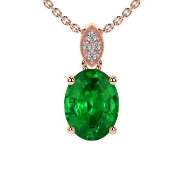 Lab Grown Emerald Round Diamonds Oval 14 KT Rose Gold Pendant