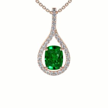 Lab Grown Emerald Rect. Cushion Round Diamonds 14 KT Rose Gold Pendant