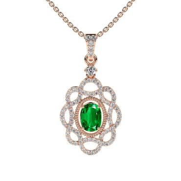 Lab Grown Emerald Elongated Cushion Designer 14 KT Rose Gold Pendant