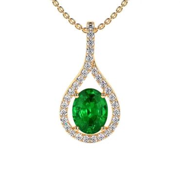 Lab Grown Round Diamonds Oval Emerald 14 KT Yellow Gold Pendant