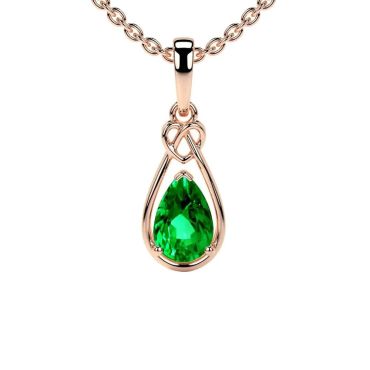 Lab Grown Emerald Pear Solitaire Heart Knot 14 KT Rose Gold Pendant