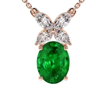 -Lab Grown Emerald Marquise Shape Diamonds 14 KT Rose Gold Pendant