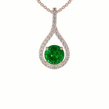 Lab Grown Emerald Round Prong Set Diamonds 14 KT Rose Gold Pendant