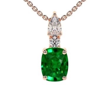 Lab Grown Emerald Oval Cut With Round And Pear Diamonds 14 KT Rose Gold Pendant