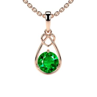 Lab Grown Emerald Round Solitaire Heart Knot 14 KT Rose Gold Pendant