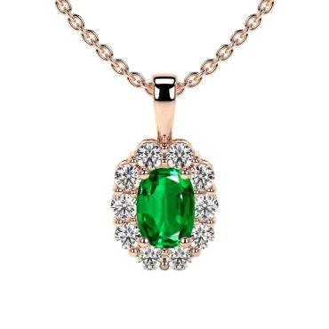Lab Grown Emerald Elongated Cushion Halo 14 KT Rose Gold Pendant